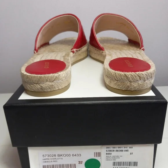 NEW GUCCI GG MARMONT MATELASSE LEATHER ESPADRILLE SANDALS RED/GOLD SZ 37 - Picture 6 of 16